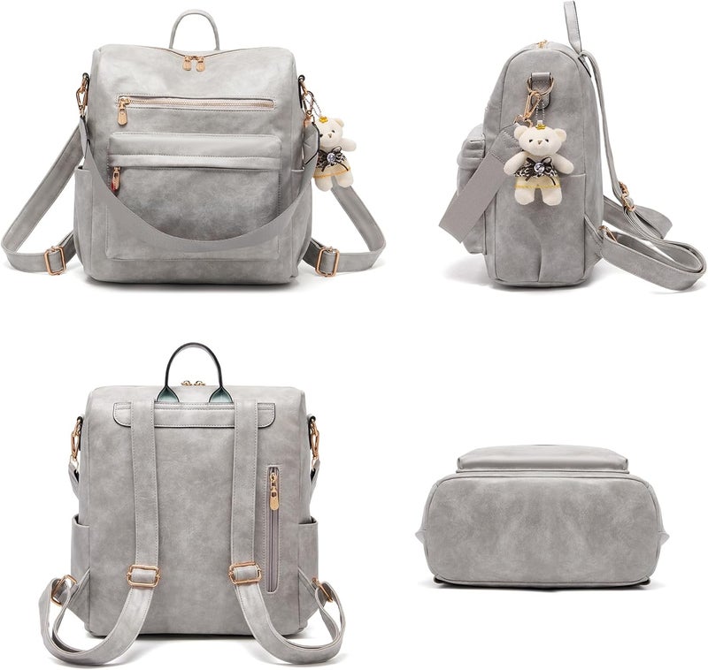 Soperwillton Women Backpack Purse Multipurpose Design Handbags Shoulder Bag PU Leather Travel bag Backpack Set 2pcs - Image 2